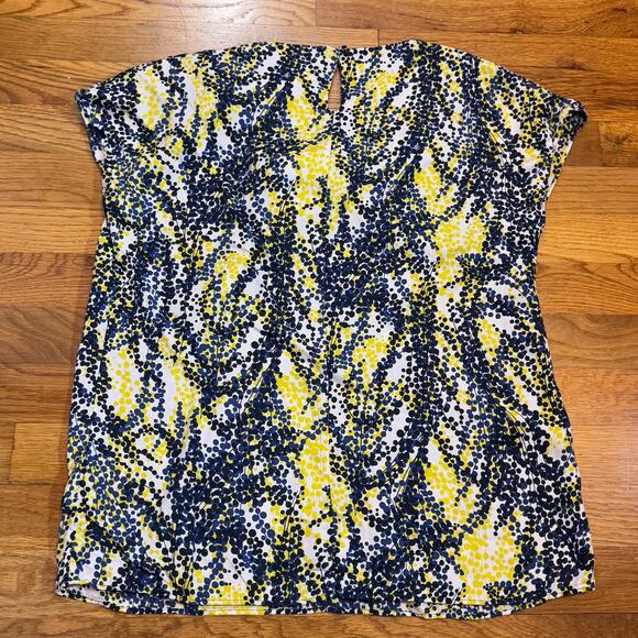 Boden Women’s 6 Blue Yellow Polka Dot Silk Blend Key Hole Short Sleeve Blouse - Picture 6 of 8